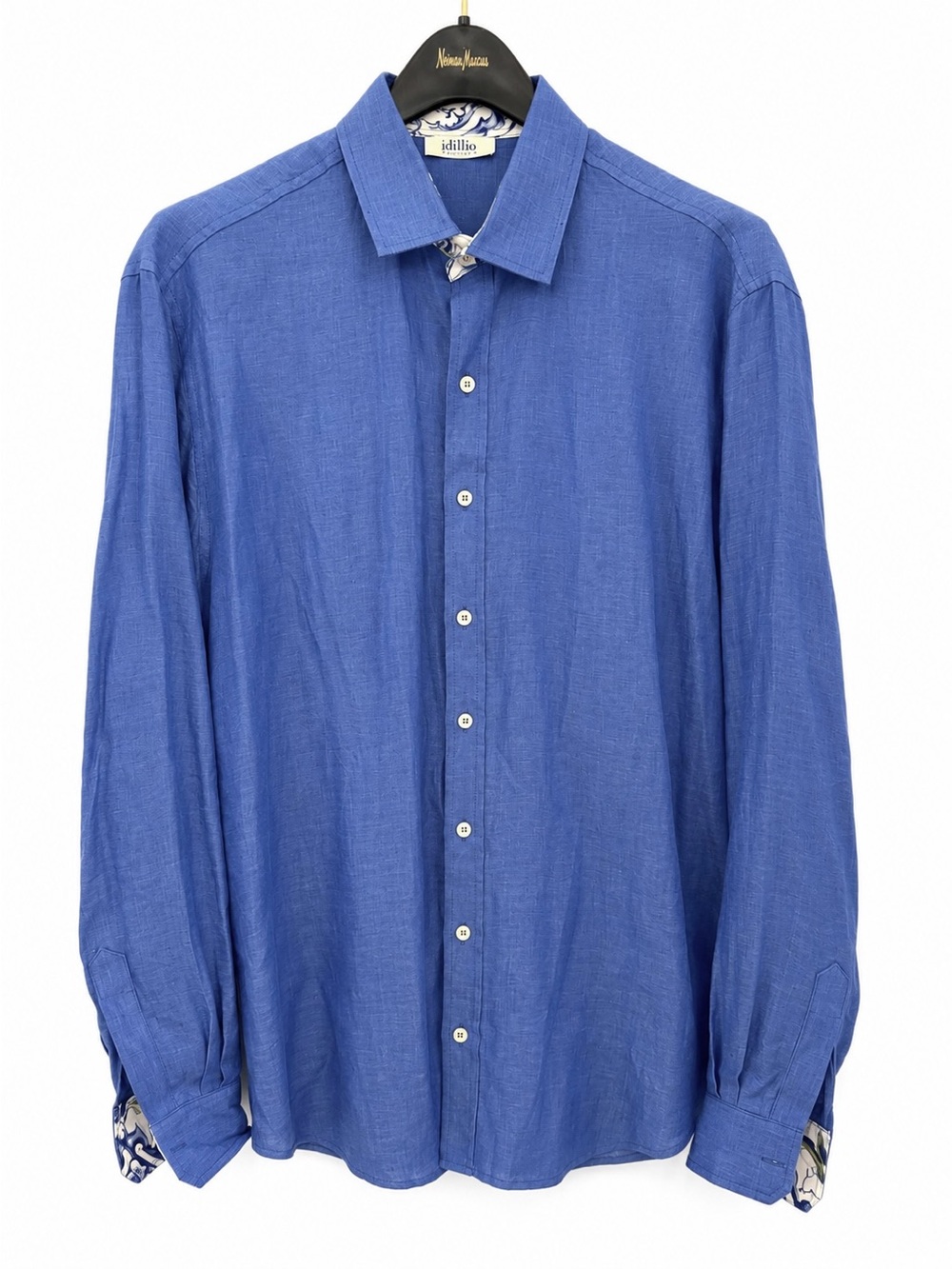 Idillio Positano Mediterranean/Cobalt Linen Button Down Shirt Made in Italy 🇮🇹